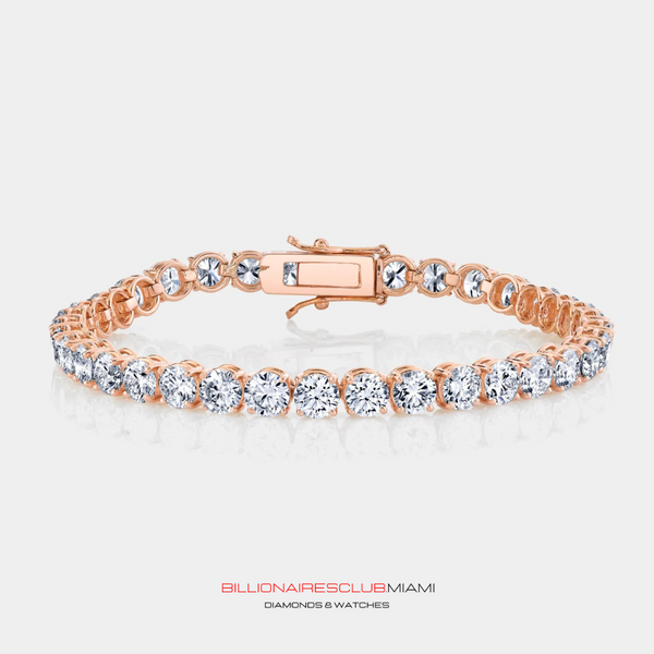 This piece is handcrafted and manufactured by BillionairesClub.Miami  All of the Bracelets are handmade by a in-house master in the highest quality craftsmanship. This piece is made of solid gold.  Our handcrafted Rose Gold Round Diamond Tennis Bracelet contain famous designs seen on various entertainers and celebrities around the world. We produce all  Rose Gold Round Diamond Tennis Bracelet.