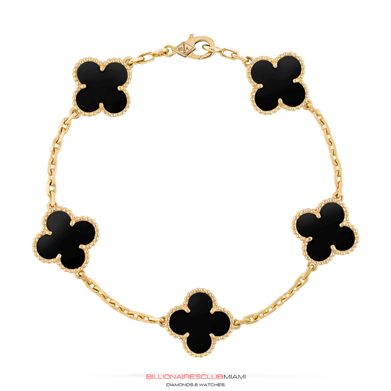 This piece is handcrafted and manufactured by BillionairesClub.Miami  All of the Bracelets are handmade by a in-house master in the highest quality craftsmanship. This piece is made of solid gold.  Dimensions: Clover: 7mm / Distance: 21mm / Bracelet Length: 6+1inch (chain Extender)