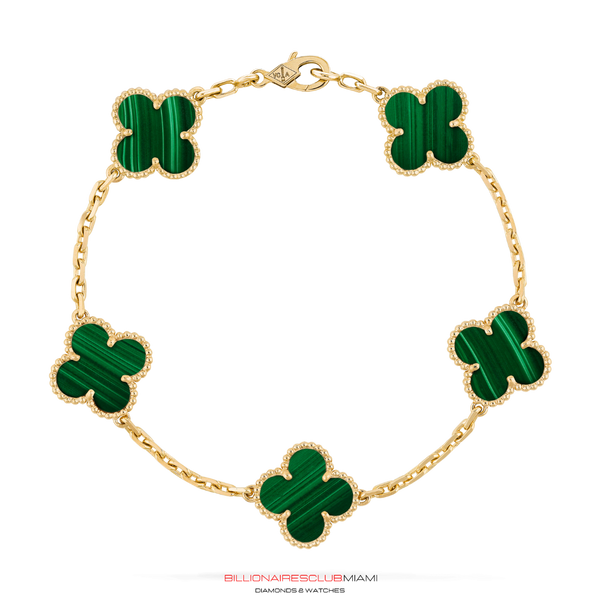 This piece is handcrafted and manufactured by BillionairesClub.Miami  All of the Bracelets are handmade by a in-house master in the highest quality craftsmanship. This piece is made of solid gold.  Dimensions: Clover: 7mm / Distance: 21mm / Bracelet Length: 6+1inch (chain Extender)