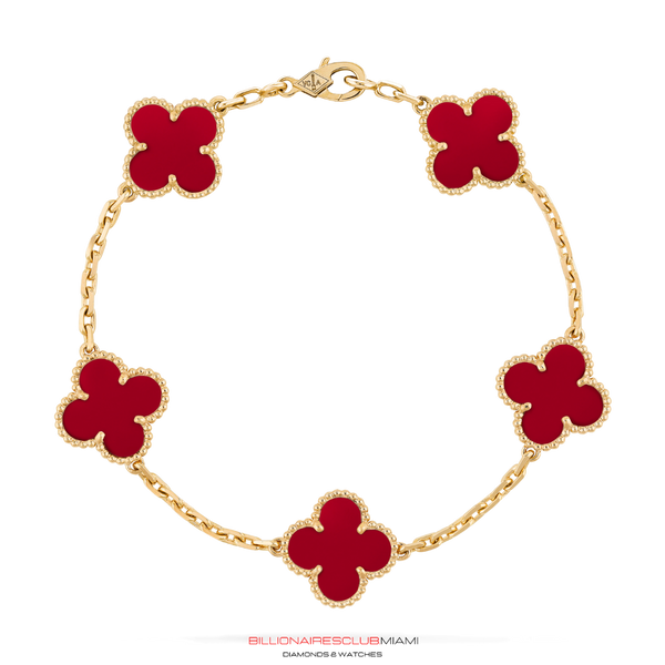 This piece is handcrafted and manufactured by BillionairesClub.Miami  All of the Bracelets are handmade by a in-house master in the highest quality craftsmanship. This piece is made of solid gold.  Dimensions: Clover: 7mm / Distance: 21mm / Bracelet Length: 6+1inch (chain Extender)