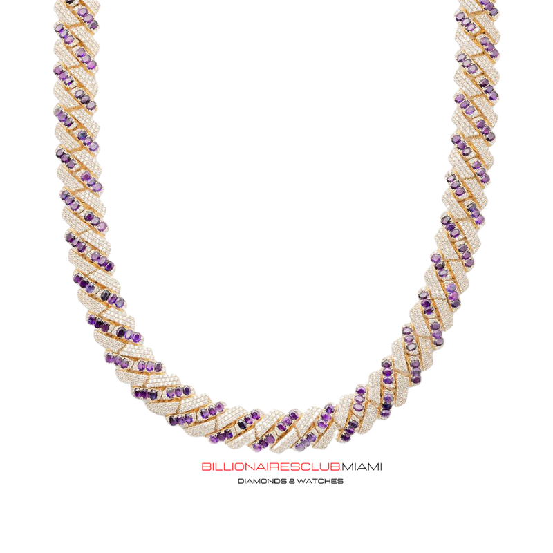 Miami Cuban Link Chain 14k Gold With Diamonds and Sapphires