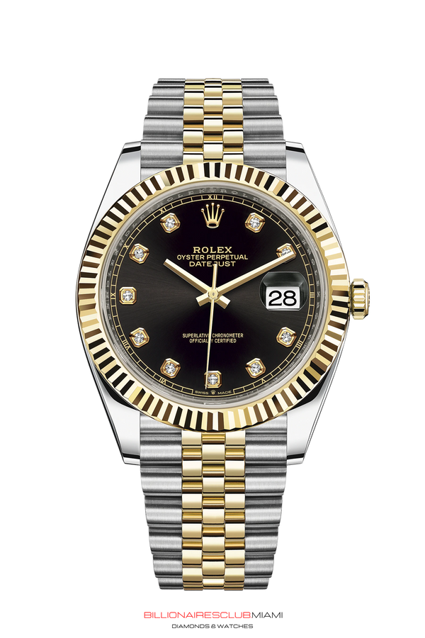 THIS OYSTER PERPETUAL DATEJUST 41 IN OYSTERSTEEL AND YELLOW GOLD FEATURES A FLUTED BEZEL AND A JUBILEE BRACELET. The light reflections on the case sides and lugs highlight the elegant profile of the 41 mm Oyster case, which is fitted with a fluted bezel. Aesthetically, the Datejust has spanned eras, while retaining the enduring codes that make it, notably in its traditional versions, one of the most recognized and recognizable of watches.