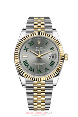 THIS OYSTER PERPETUAL DATEJUST 41 IN OYSTERSTEEL AND YELLOW GOLD FEATURES A FLUTED BEZEL AND A JUBILEE BRACELET. The light reflections on the case sides and lugs highlight the elegant profile of the 41 mm Oyster case, which is fitted with a fluted bezel. Aesthetically, the Datejust has spanned eras, while retaining the enduring codes that make it, notably in its traditional versions, one of the most recognized and recognizable of watches.