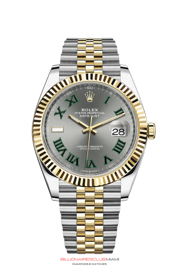 THIS OYSTER PERPETUAL DATEJUST 41 IN OYSTERSTEEL AND YELLOW GOLD FEATURES A FLUTED BEZEL AND A JUBILEE BRACELET. The light reflections on the case sides and lugs highlight the elegant profile of the 41 mm Oyster case, which is fitted with a fluted bezel. Aesthetically, the Datejust has spanned eras, while retaining the enduring codes that make it, notably in its traditional versions, one of the most recognized and recognizable of watches.